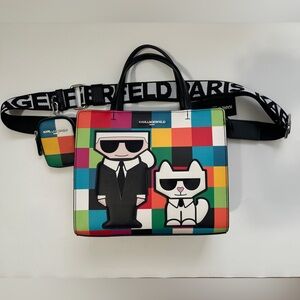 NWT KARL LAGERFELD PARIS Crossbody Satchel Bag Bright Colorblocks.